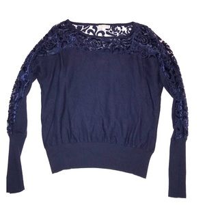 Navy Sheer & Velvet Pattern Sweater
